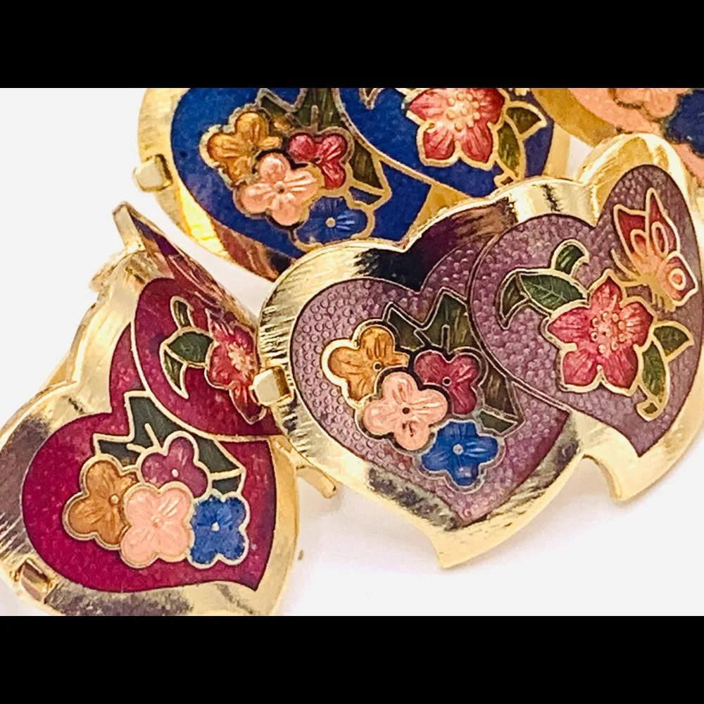 6 vintage scarf clips gold cloisonné 1980s NOS